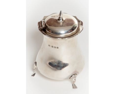 A SILVER BALUSTER SHAPED TEA CADDY, with domed and hinged cover with spike finial, Birmingham 1904, probably by George Unite,