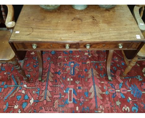 A REGENCY PERIOD MAHOGANY DROP LEAF SOFA TABLE, with good patina, the two frieze drawers flanked to either side with D-shaped