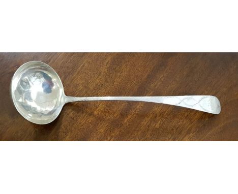 AN IRISH PROVINCIAL BRIGHT-CUT SOUP LADLE, by Carden Terry and James Williams Cork, c.1807-1821, 205g, 13" (33cm). (1) 