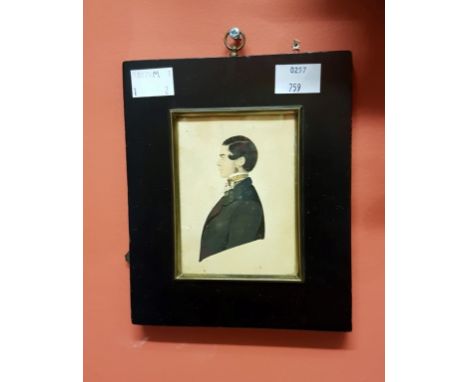 19TH CENTURY ENGLISH SCHOOL, a silhouette profile miniature portrait, "Gentleman with Bow Tie and Black Jacket", 4" (10cm) x 