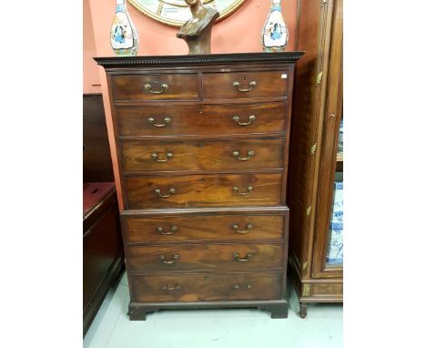 A FINE GEORGE III PERIOD MAHOGANY CHEST-ON-CHEST with Greek key moulded cornice above three long and two short drawers, on a 