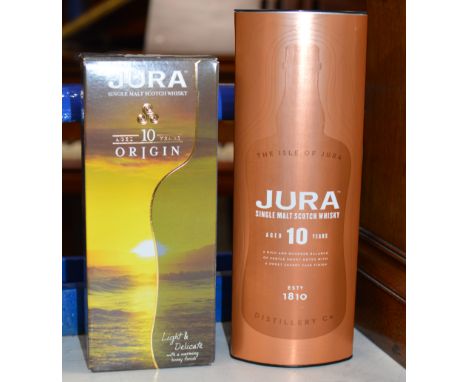 JURA ORIGIN 10 YEARS OLD SINGLE MALT SCOTCH WHISKY WITH PRESENTATION BOX - 70CL, 40% VOL, TOGETHER WITH JURA 10 YEARS OLD SIN