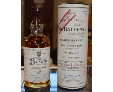 THE BALVENIE AGED 15 YEARS SINGLE BARREL MALT SCOTCH WHISKY, IN HONOUR OF SANDY GRANT GORDON IN HIS 65TH YEAR, WITH PRESENTAT