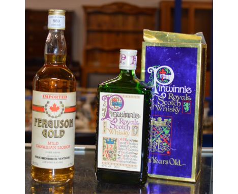 PINWINNIE 12 YEARS OLD ROYAL SCOTCH WHISKY, WITH PRESENTATION BOX - 75CL, 43% VOL, TOGETHER WITH FERGUSON GOLD MILD CANADIAN 