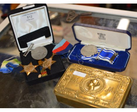 GROUP OF 3 WORLD WAR 2 MEDALS, EXEMPLARY POLICE SERVICE MEDAL AWARDED TO SERGT DONALD M. MACDONALD WITH BOX &amp; WORLD WAR 1