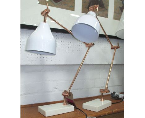 DESK LAMPS, a pair, copper and marble. (2)