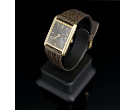 CHOPARD VINTAGE DRESS WATCH 18K yellow gold case with sapphire crown, manual wind, engine turned dial and brown leather strap