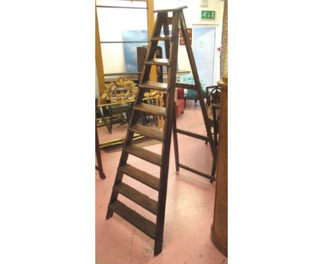 LIBRARY STEPS, vintage pine and metal of folding design with ten treads and metal stays, 130cm H. 