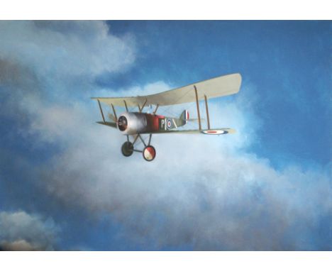 PAUL STAGG (British), 'Sopwith Biplane', oil on canvas, 107.5cm x 152.5cm, monogrammed lower right. 