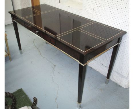 DESK, with mother of pearl inlay, drawer below, on square supports, 150cm x 65cm x 76cm H. 