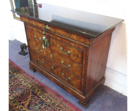 COMMODE, Louis Philippe burr walnut, circa 1840, with later black marble top above five drawers, 99cm H x 126cm W x 54cm D.