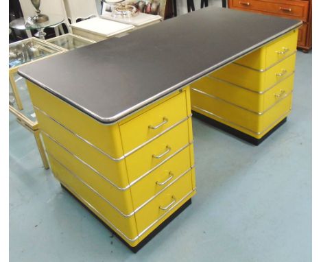 ODEON STYLE DESK, by Müller in yellow, 78cm H x 175cm x 80cm. (with faults)