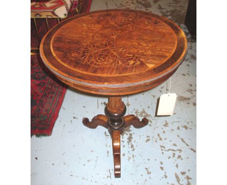 LAMP TABLE, 19th century rosewood tulipwood crossbanded, foliate marquetry and gilt metal mounted, circular with tripod base,