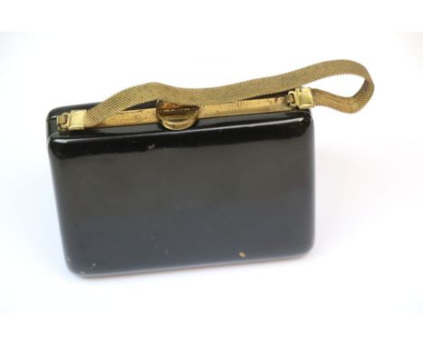 Art Deco ladies Enamel &amp; Gilt Brass combination Compact / Cigarette case designed as an Evening Bage, approx 9.5 x 7 x 5c