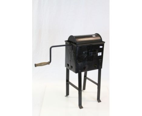 Vintage free standing painted Cast Iron Coffee Grinder with Wooden handle, stands approx 57cm