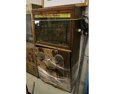 Vintage Freestanding Wooden Cased ' The Climbing Monkeys ' Arcade Machine / Game, in need of restoration, 183cms high x 95cms