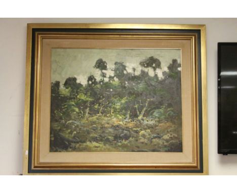 Large vintage framed Abstract Oil on canvas of a Forest scene, signed by the Artist, measures approx 62.5 xz 79cm