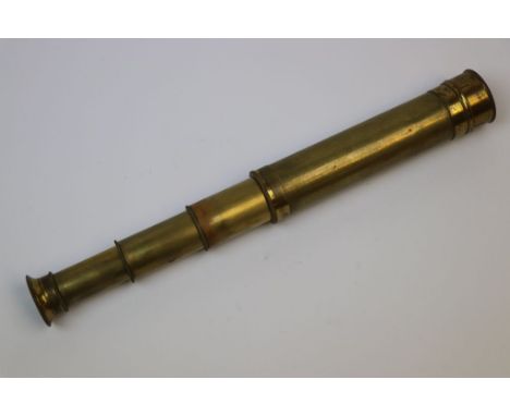 Vintage Three Draw brass telescope with end cap, approx 41.5cm long, fully extended
