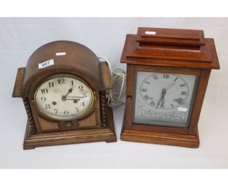 Early 20th century Oak Domed Cased Mantle Clock together with Wooden Cased Electric Mantle Clock