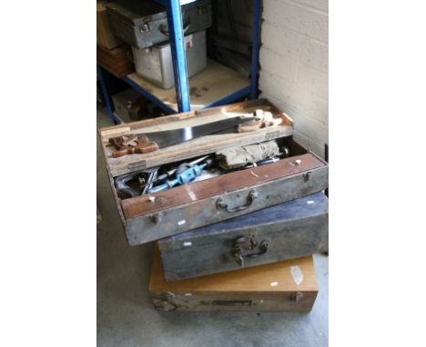 Three Vintage Wooden Tool Boxes with Tools