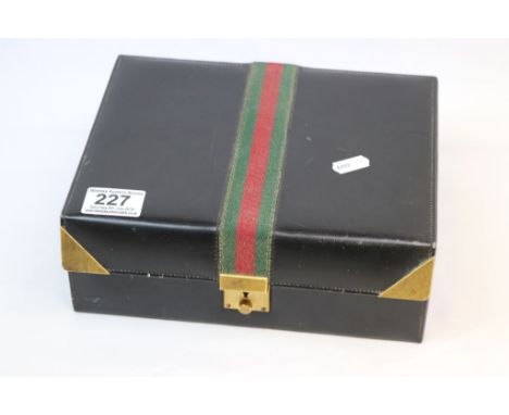 Vintage Gucci Leather Jewellery box with fitted interior and Key, marked "Gucci" to the Brass clasp &amp; "Made in Italy by G