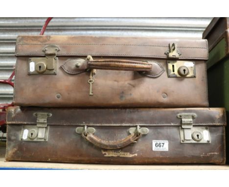 Vintage Leather Suitcase, Canvas Covered Square Case and Two Further Cases