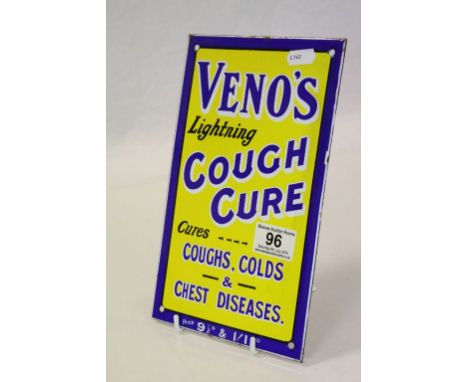 Small Enamel advertising Sign for "Veno's Cough Cure", measures approx 25 x 15cm