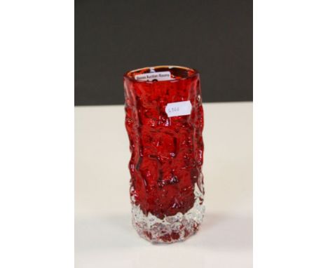 Whitefriars Bark effect Ruby glass Vase, approx 15.5cm tall