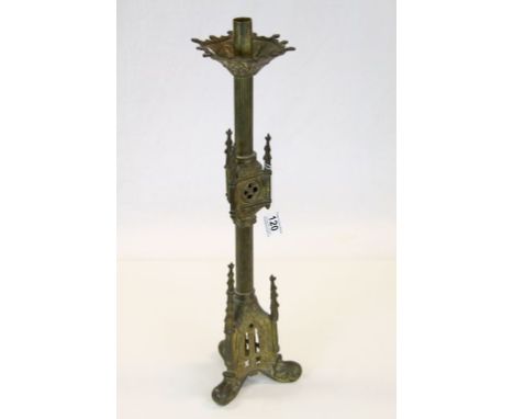 Antique Gothic Brass Gilded Church Altar Candlestick