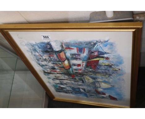 Four Framed and Glazed Watercolours together with a Signed Print of Montmartre Paris