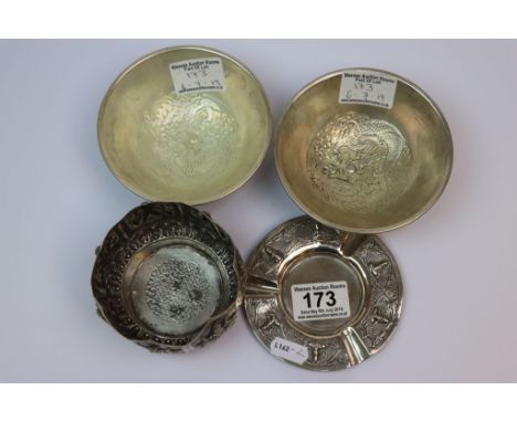 Collection of vintage white metal items to include an Asian Bowl &amp; Ashtray plus a pair of Oriental Bowls with Dragon deco
