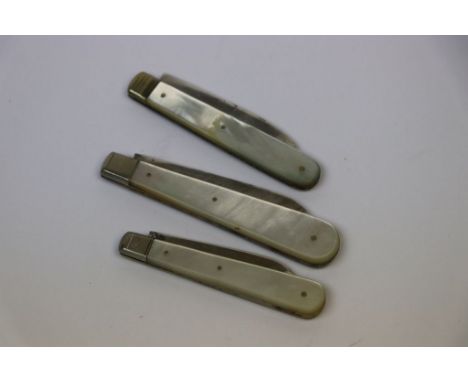 Three Hallmarked Silver &amp; Mother of Pearl fruit knives