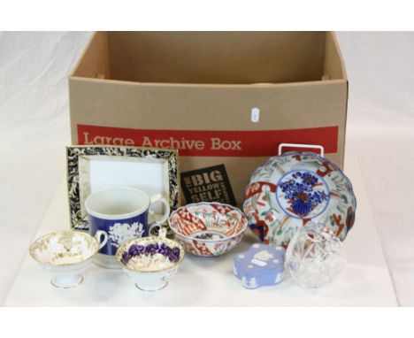 Box of mixed vintage ceramics &amp; glass to include Japanese, 19th Century etc