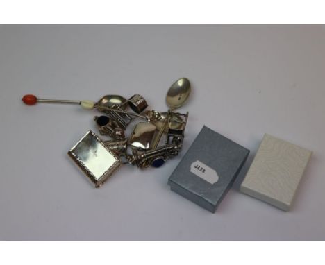 Box of mixed Silver &amp; other collectables to include Dragonfly Brooches, Enamel spoons, Pill boxes in the form of a Book &