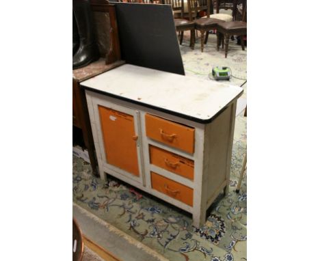 Early to Mid 20th century Painted Pine Kitchen Cupboard with Enamel Top, 77cms high x 90cms wide