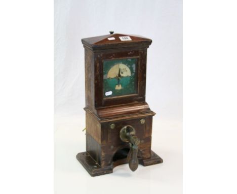 Vintage Railway signal mans "Line Clear apparatus in Wooden case with glazed panel to front and trigger action handle, stands
