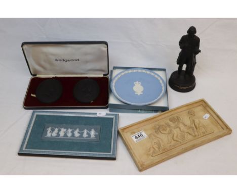 Two Boxed Wedgwood Jasperware Items, Wedgwood Style Jasperware Framed Plaque depicting Dancing Maidens, Ceramic Relief Plaque