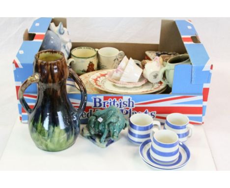 Box of mixed vintage ceramics to include Rye, Oriental, Belleek etc