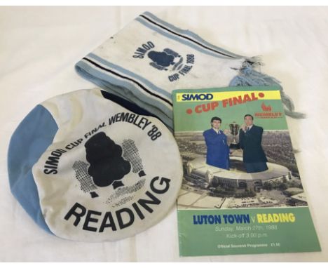 1988 Simod Cup Final football programme, Reading cap & scarf. Reading v Luton Town. 