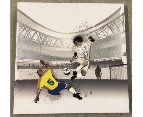 Colour football print on canvas.  18 x 18 inches