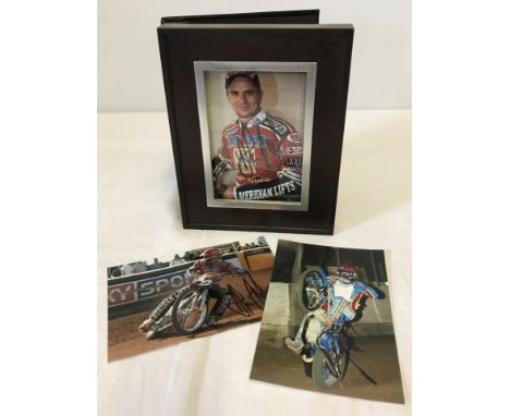 A collection of 16 signed speedway rider photographs c2000. Original signatures - 15 action and 1 portrait. 