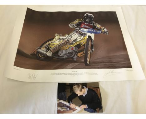 A signed Hans Andersen limited edition speedway print - 'The Retro Star'. #21/150. Unframed print of an original painting by 