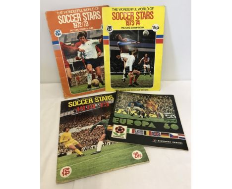 4 vintage football sticker book albums. All are part completed. Comprising:- 1972/73 Soccer Stars FKS (74 stickers missing), 