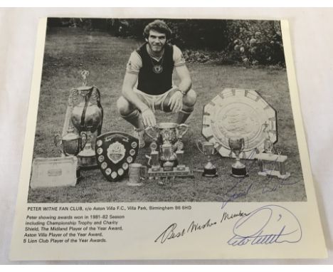 A signed black and white photograph of Peter With, playing for Aston Villa. Circa 1981-2. 