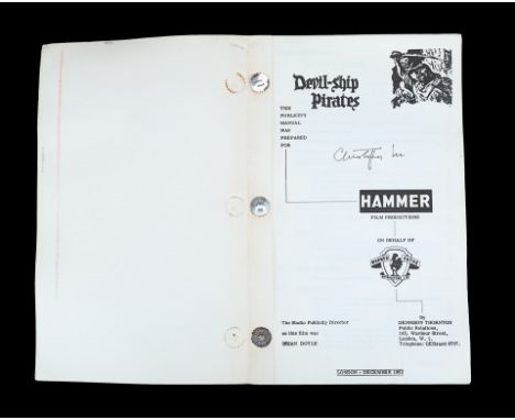 From the personal archive of Sir Christopher Lee comes this 1964 Hammer Publicity Brochure for the Studios' swashbuckling act