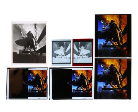 Four transparencies, two negatives and a photograph of the poster concept featuring John Alvin artwork. Various Sizes, see Fe