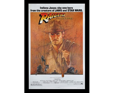 This large format 40" x 60" film poster for Steven Spielberg's "Raiders Of The Lost Ark" (1981) features the image of the arc