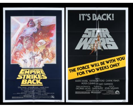 A pair of 1981 early re-release posters for "Star Wars" (1977) both featuring Tom Jung artwork. The first is for a&nbsp;speci