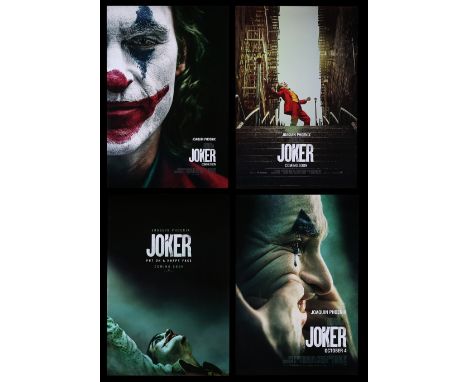 A collection of four US One-Sheet posters for Todd Phillips' "Joker" (2019), financially the highest grossing R-Rated movie t