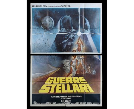 With artwork by Tom Jung, this Italian Two-Panel (4-Fogli) from first year of release, 1977 for "Star Wars" - Guerre Stellari